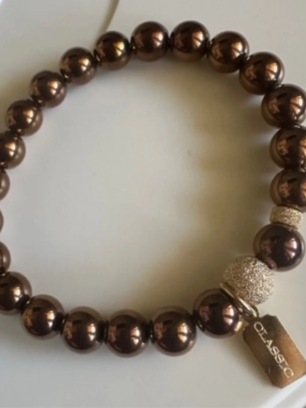 Classic 8mm Bronze Hematite Stretch Bracelet Gold Filled Accents | Minimalist